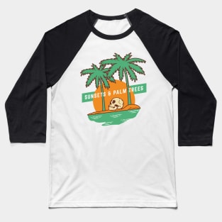 Sunsets And Palm Trees Vintage Skeleton Baseball T-Shirt